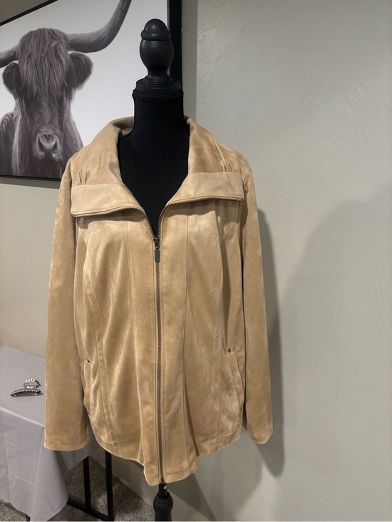 CJ Banks Jackets & Blazers - CJ Banks Taupe Suede-Look Jacket - Light Taupe